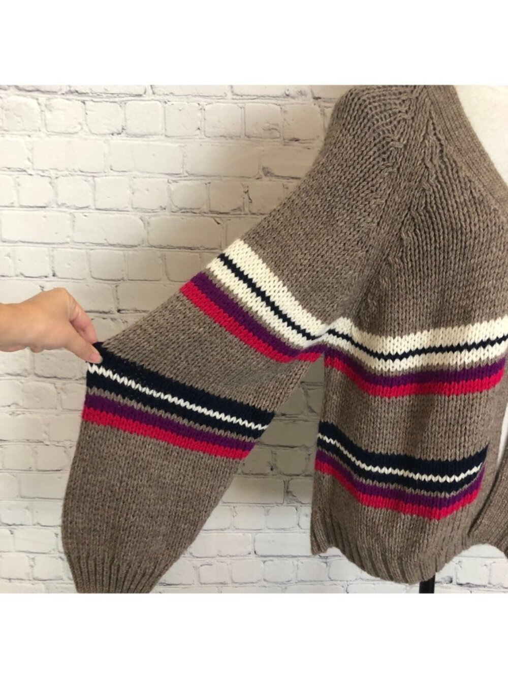 Xirena Lander Cardigan Sweater Size M Alpaca Blend Brown Stripe - Picture 5 of 8